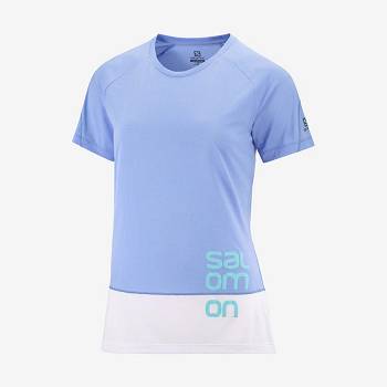 Salomon CROSS RUN GRAPHIC T Shirts Dame Hvide Blå | DK-O2062
